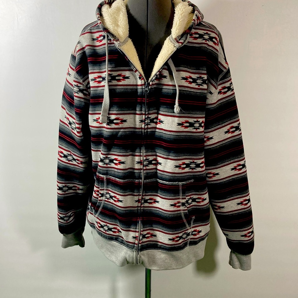 Company 81 Hoodie Men Size XL Sherpa Lined Southwest Aztec Zipper Front